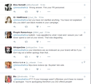 Skärmdump från Twitter på många människors kritik mot H&M